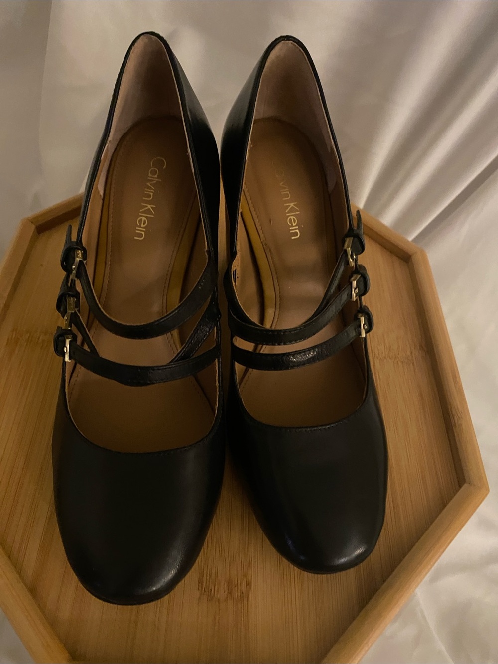 Calvin Klein Black Triple-Strap Mary Jane Heels